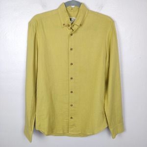 The Hop NYC Men's Shirt Size Small Yellow Green Chartreuse Cotton Button Up